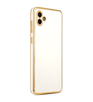 Samsung Galaxy A04 Kılıf Kenarları Gold Kamera Korumalı Renkli Pastel Silikon Siyah BARK (Beyaz)