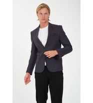 SPOSO G-211 TEK DÜĞME TEK YIRTMAÇ SÜET DETAYLI DESENLİ DOKUMA KUMAŞ BLAZER CEKET (Koyu Gri)