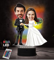 Doğum Günü Hediyesi,Sevgiliye Hediye, Kişiye Özel Fotoğraflı Gelin Damat 3 Karikatür 3D Led Lamba (RGB)