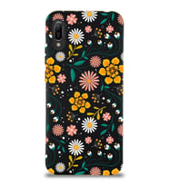 Huawei Y6 2019 Uyumlu Lansman Kılıf Çiçek Tasarımlı İçi Kadife Kapak (Siyah)