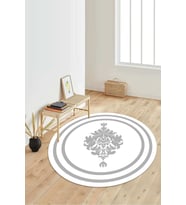 Dijital Baskılı Kaymaz Taban Yıkanabilir Yuvarlak Salon Halısı Koridor Halısı Paspas NDY-HT-814 (Beyaz)