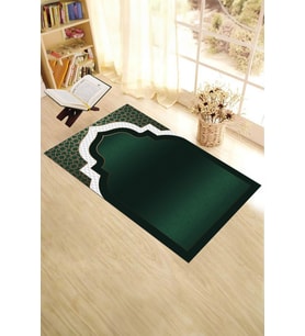 EVDEYA Dijital Baskılı Yıkanabilir Silinebilir Modern 70x130 Namazlık Seccade, SECCADE-6-GRİ, (Yeşil)