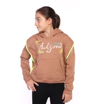 Toontoy Kız Çocuk Kapüşonlu Fermuar Detaylı Baskılı Sweatshirt (Kahverengi)