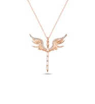 AZURİS 925 AYAR GÜMÜŞ BAGET TAŞLI MİKAİL MELEĞİ KOLYE (Rose)