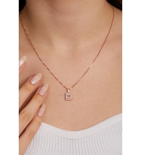 Elika Silver 925 Ayar Gümüş Küp Zincirli Baget Model Kolye (Rose)