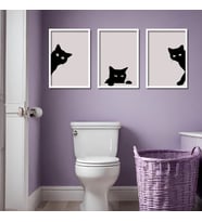 3'lü Ahşap Lamine Çerçeveli Mdf Banyo Tablosu Siyah Kediler (Beyaz)