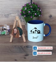 Sevimli Panda Kupa Bardak Beyaz ve Fotoğraflı Ahşap Anahtarlık Hediye (Model 3)