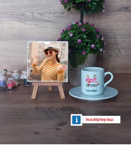 Rehber Öğretmeni Fotoğraflı Dekoratif Taş, Ahşap Altlıklı Türk Kahvesi Fincanı Hediye (Model 2)