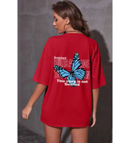 Unisex Kelebek Baskılı T-shirt (Kırmızı)