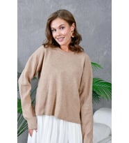Kadın Bisiklet Yaka Yırtmaçlı Triko Kazak (Camel)