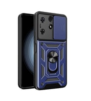Tecno Spark 10 Pro Kılıf Yüzüklü Standli Sürgülü Kamera Korumalı Tank Sert Silikon Kapak (Mavi)