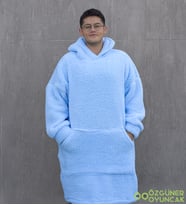 Peluş Polar Giyilebilir Battaniye Pijama (Mavi)