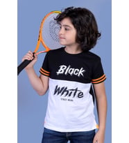 Toontoy Erkek Çocuk Kolları Şerit Detaylı İki Renkli Baskılı Tişört (Siyah)