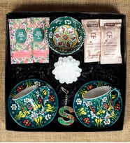 El Yapımı Çini Fincan & Çini Kase & Epoksi Harf Anahtarlık & Lotus Mum  & Kahve & Mendil & Hediye Seti (K.Haki) (K.HAKI)