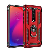 Xiaomi Mi 9T Uyumlu Kılıf Standlı Manyetik Yüzüklü Military Magnetic Ring Polycarbonate and TPU Case (Kırmızı)