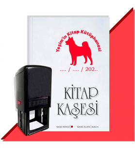Kişiye Özel Köpek Silüet 3 Tarihli Otomatik Kitap Kaşesi (Kırmızı)