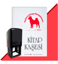 Kişiye Özel Köpek Silüet 3 Tarihli Otomatik Kitap Kaşesi (Kırmızı)