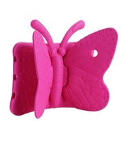 Apple iPad Mini 4 Kelebek Figürlü Silikon Çocuk Tablet Standlı Kılıf (Koyu Pembe)