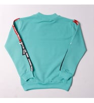 Toontoy Kız Çocuk Sweatshirt Kollari Şeritli Pullu Fashion Nakış (Mint Yeşili)