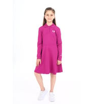 Toontoy Kız Çocuk Polo Yaka Çıtçıtlı Göğsü Baskılı Elbise (Mürdüm)
