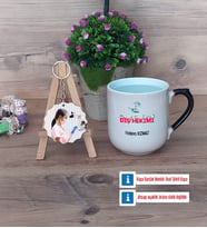 Diş Hekimi Kupa Bardak Beyaz ve Fotoğraflı Ahşap Anahtarlık Hediye (Model 10)