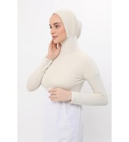 Uzun Kollu Boyunluklu Boneli Yarım Body (Krem)