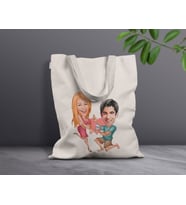 BK Gift Kişiye Özel Sevgililer Karikatürlü Kanvas Bez Çanta, Baskılı Omuz Çantası, Alışveriş Çantası, Plaj Çantası, Sevgiliye Hediye (Model 5)