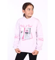 Toontoy Kız Çocuk Baskılı Taş İşlemeli Balıkçı Yaka Sweatshirt (Açık Pembe)