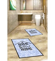 EVDEYA Baskılı Yıkanabilir Home Sweet Yazılı İkili Banyo Halısı Paspas Klozet Takımı, KLOZET-14-GRİ, (Mavi)
