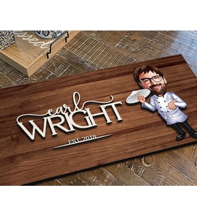 BK Gift Kişiye Özel Pizza Şefi Karikatürlü Kabartma Figürlü Ahşap Tablo, Duvar Dekoru, Arkadaşa Hediye, Özel Tasarım Ev Hediyesi-1 (Ceviz)
