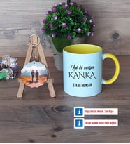 Kankaya Hediye Kupa Bardak Beyaz ve Fotoğraflı Ahşap Anahtarlık Hediye (Model 7)