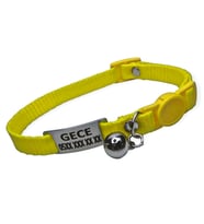 Güvenlik Kilitli isimli Kedi Tasması, isimlikli Kedi Tasması, Kedi Künyesi, Safety Click tasma (Sarı)