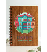 Eskişehir Odunpazarı Evleri Şehir Tasarım Ahşap Kapaklı Defter Özel Kraft Kağıt (Ceviz Rengi)