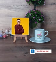 Drama Öğretmeni Fotoğraflı Dekoratif Taş, Ahşap Altlıklı Türk Kahvesi Fincanı Hediye (Model 2)