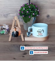Sınıf Öğretmeni Kupa Bardak Beyaz ve Fotoğraflı Ahşap Anahtarlık Hediye (Model 8)
