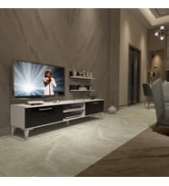 Decoraktiv Eko 4 Mdf Dvd Silver Tv Ünitesi Tv Sehpası - Parlak Beyaz (Siyah - Beyaz)