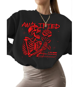 erkek kalın kadın unisex Güçlendirilmiş i·skelet Baskılı 3 iplik şardonlu bisiklet yaka Sweatshirt (Siyah)