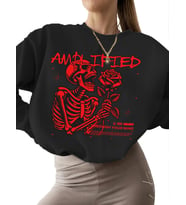 erkek kalın kadın unisex Güçlendirilmiş i·skelet Baskılı 3 iplik şardonlu bisiklet yaka Sweatshirt (Siyah)