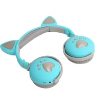 Metafaz Bk1 Kedi Kulak LED Işıklı Bluetooth 5.0 Kablosuz Katlanabilir Kulaklık (Turkuaz)