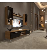 Decoraktiv Eko 5da Mdf Dvd Krom Ayaklı Tv Ünitesi Tv Sehpası (Pera - Siyah)