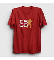 Presmono Unisex Beyaz Logo Oyun Counter Strike Cs Go T-Shirt 323380tt (Kırmızı)