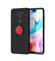 Xiaomi Redmi Note 9 Kılıf Yüzüklü Magnetli Ravel Case (Siyah-Kırmızı)