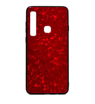 Galaxy A9 2018 Kılıf Mermer Desenli Marbel Temperli Cam Silikon Kılıf (Kırmızı)