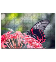 Cakapuzzle Pembe Çiçekler ve Siyah Kırmızı Kelebek Puzzle Yapboz MDF (Ahşap) (500 Parça)