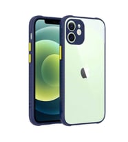 Uyumlu Model Apple iPhone 12 Kılıf Kenar Renkli Sararmaz Şeffaf Kapak (Lacivert)