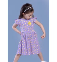 Toontoy Kız Çocuk Komple Ananas Baskılı Çiçek Aksesuarlı Elbise (Lila)