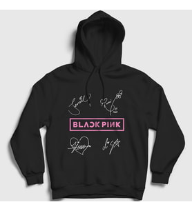 Presmono Unisex Beyaz Signs Blackpink Kapüşonlu Sweatshirt 19666tt (Siyah)