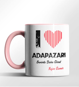 Kişiye Özel Adapazarı Seninle Daha Güzel Tema Siyah Renk Kupa (Pembe)