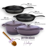 Lava Döküm 4X New Heritage Serisi Döküm Demir Tencere Tava Çeyiz Seti (Mor)