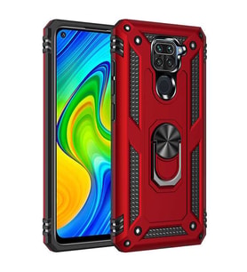 Xiaomi Redmi Note 9 Kılıf Yüzüklü Zırh Tank Vega (Kırmızı)
